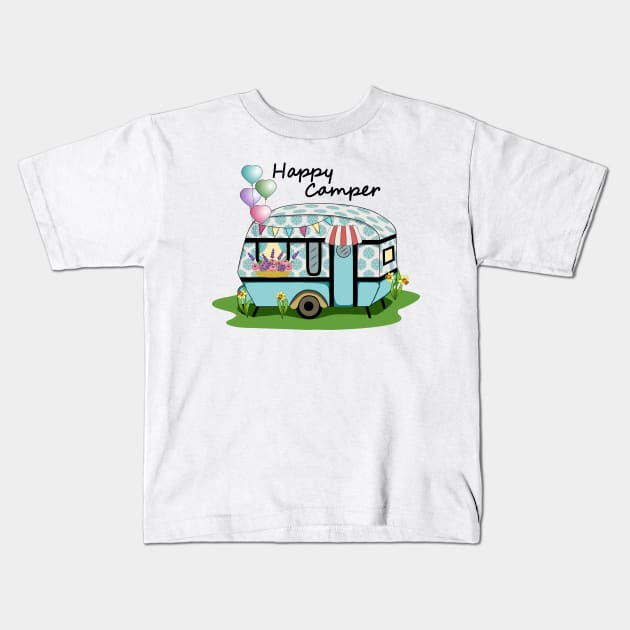 Happy Camper Kids T-Shirt by Designoholic